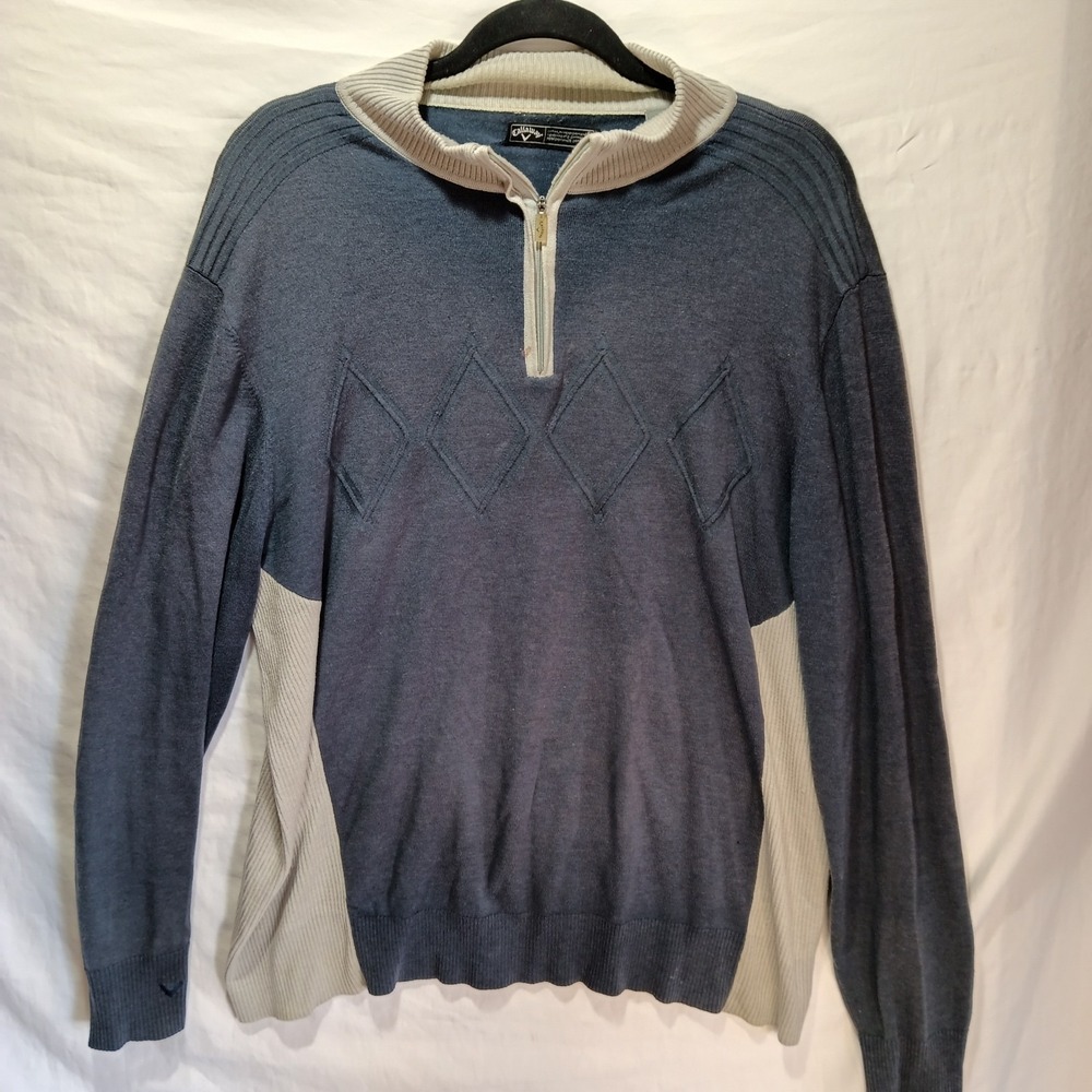 Men's Large Callaway Quarter Zip. Navy And Khaki. Argyle.‎